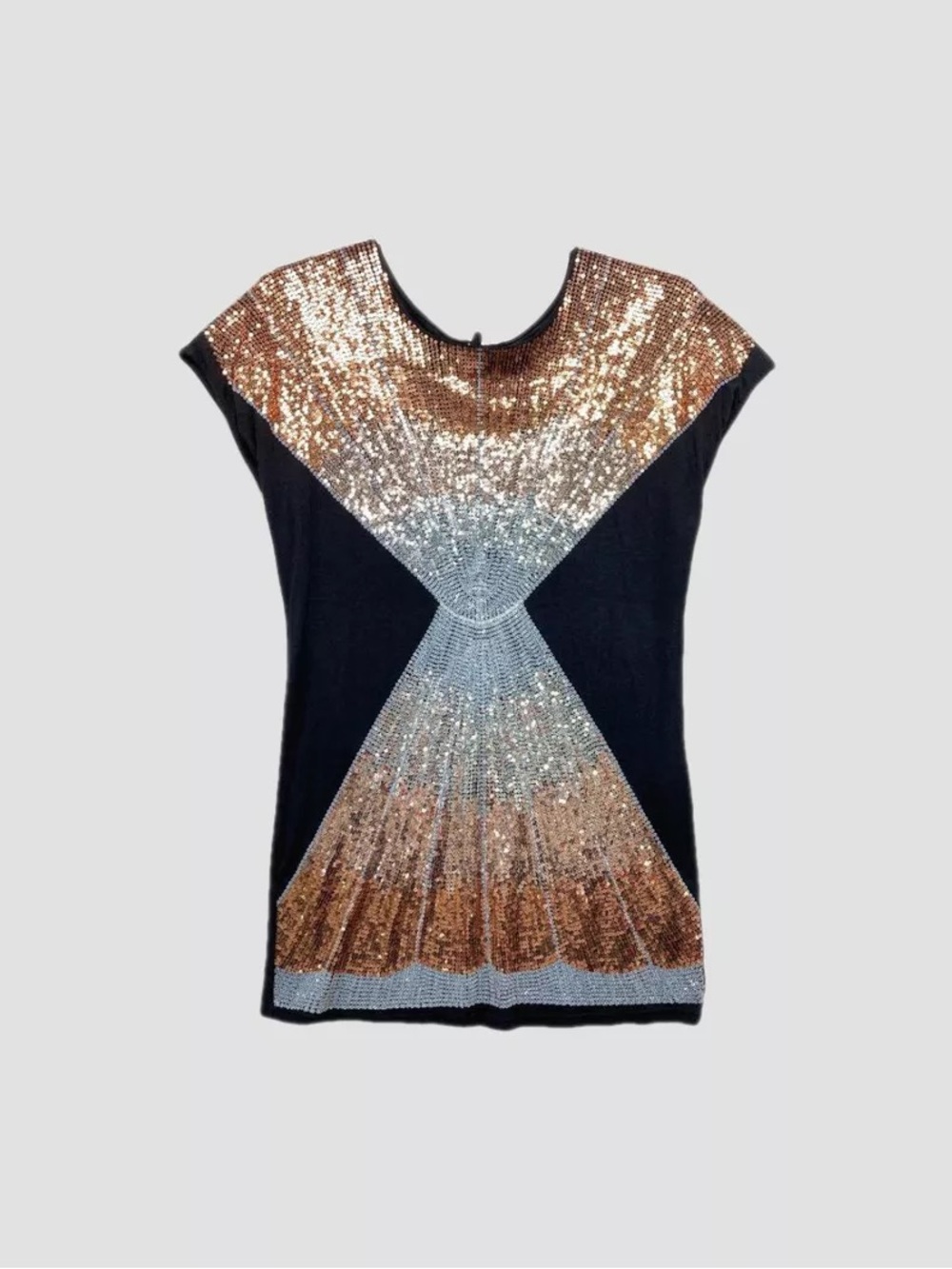 AKIRA Black Cap-Sleeve Top with Gold & Silver Sequin Panels